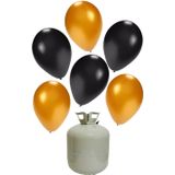 20x Helium ballonnen zwart/goud 27 cm helium tank/cilinder