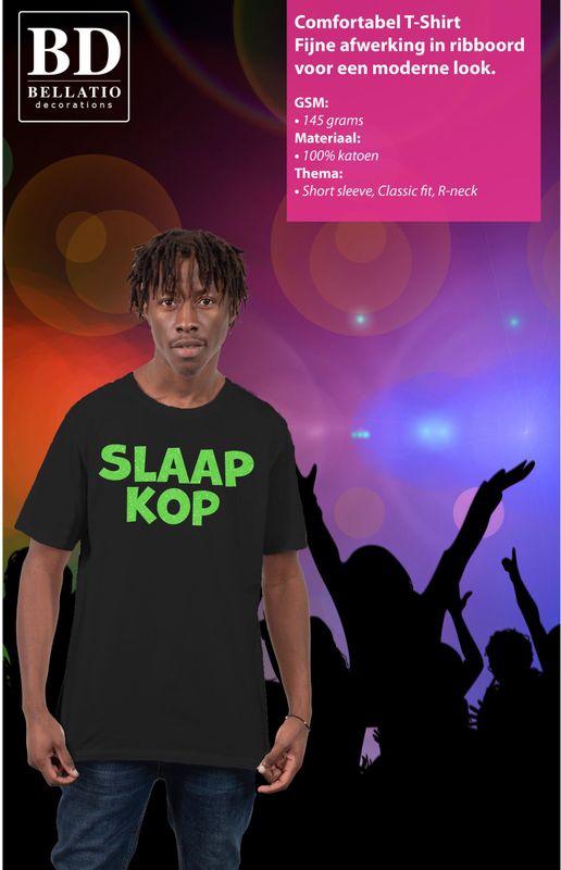 Verkleed T-shirt voor heren - slaap kop - pyjama party - zwart - glitter groen - themafeest