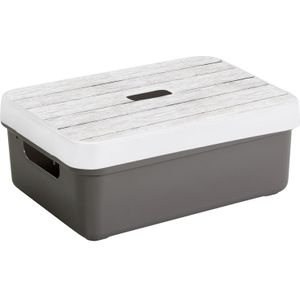 Sunware Opbergbox - taupe - 9L - kunststof met houtkleur deksel