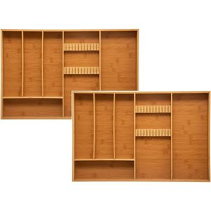 Set van 2x stuks bestekbakken/keuken organizers 6-vaks bamboe 38 x 58 cm