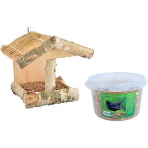 Vogelhuisje/Voederhuisje Hout 25 cm Inclusief 4-seizoenen Mueslimix Vogelvoer - Vogel Voederstation