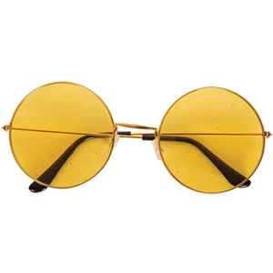 Hippie Flower Power Sixties ronde glazen zonnebril geel