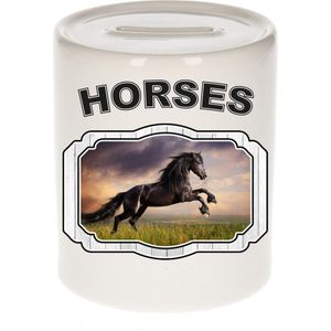 Dieren zwart paard spaarpot - horses/ paarden spaarpotten kinderen 9 cm