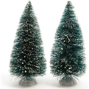 8x stuks kerstdorp onderdelen miniatuur kerstbomen groen 15 cm