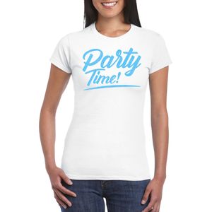 Verkleed T-shirt voor dames - party time - wit - blauw glitter - carnaval/themafeest