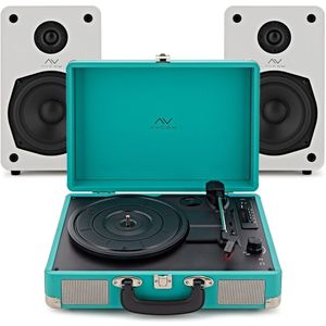 AVCOM Suitcase Turntable with Active Speakers Green & White