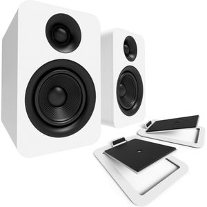 Kanto YU Passive 4" Bookshelf Speakers with S4 Tilted Stands Matte White