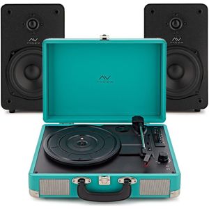 AVCOM Suitcase Turntable with Active Speakers Green & Black