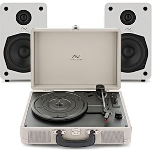 AVCOM Suitcase Turntable with Active Speakers Cream & White