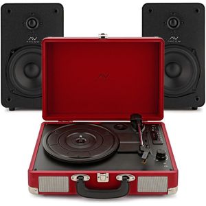 AVCOM Suitcase Turntable with Active Speakers Red & Black