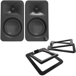 Kanto Ora Desktop Speakers with S2 Tilted Speaker Stands Black