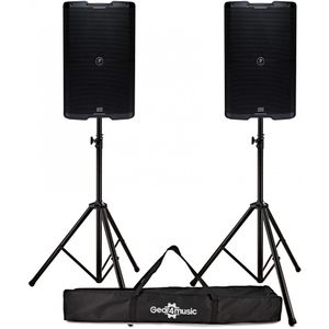 Mackie SRM215 V-Class 15 Active PA Speakers Pair with Stands & Bag