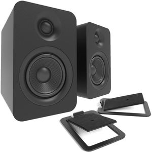 Kanto YU Passive 4" Bookshelf Speakers with S4 Tilted Stands Matte Black