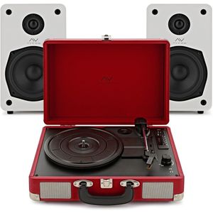 AVCOM Suitcase Turntable with Active Speakers Red & White