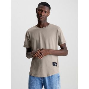 Calvin Klein Heren Badge Turn Up Sleeve T-shirt, Beige, XS