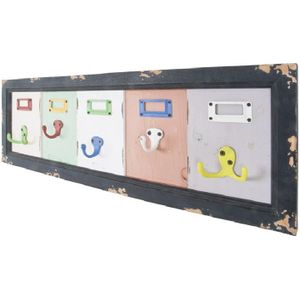 HakuShop Wandkapstoks-sKleurrijk Massief houts-sVintages-sNaamplaatjes houders-s66x5x21