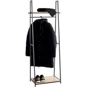 Garderobe | Kapstok | Zwart| Staal | Eiken dekor | 68x166x40cm