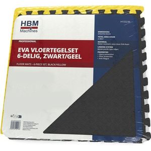 HBM EVA vloertegel set voor vloerbescherming 6-delig, zwart, geel