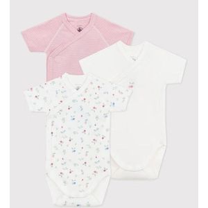 Petit Bateau Set van 3 Katoenen Rompertjes Korte Mouwen - Fruit/Bloemen