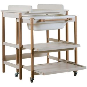 Quax Luiertafel met Bad Smart – Clay/Natural | All-in-One Verzorgingstafel met Uitschuifbaar Badje & Opbergruimte