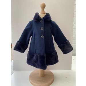 Donkerblauw  Meisjesmanteltje  Afgewerkt Met Imitatiebont - 8 jaar