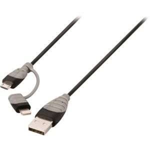 2-in-1 Data en Oplaadkabel USB A Male - Micro-B Male 1.00 m Zwart + Lightning-Adapter