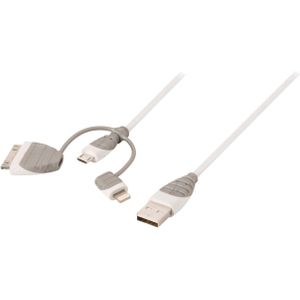 3-in-1 Data en Oplaadkabel USB A Male - Micro-B Male 1.00 m Wit