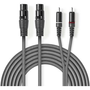 XLR-Audiokabel | 2x XLR 3-pins female - 2x RCA male | 3,0 m | Grijs