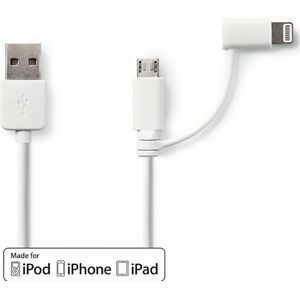 2-in-1 Sync and Charge-Kabel | USB-A Male - Micro-B Male / Apple Lightning 8-Pins Male | 1,0 m | Wit