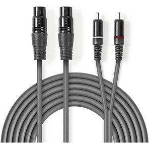 XLR-Audiokabel | 2x XLR 3-pins female - 2x RCA male | 1,5 m | Grijs