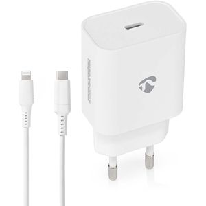 Oplader | 1,67 A / 2,22 A / 3,0 A | Outputs: 1 | Poorttype: 1x USB-C | Lightning 8-Pins (Los) Kabel | 1.0 m | 15 / 20 W | Automatische Voltage Selectie