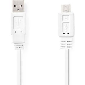 Platte USB 2.0-Kabel | A Male - Micro-B Male | 1,0 m | Wit