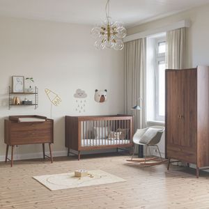 DOORGROEI BABYKAMER «ROSEAU» 3-DELIG | MEEGROEIBED, COMMODE EN KAST | WALNOOT