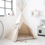Tipi tent / wigwam speeltent uit canvas | off white | met 5 houten palen