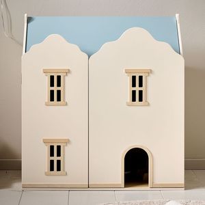 Petite Amélie - Houten Poppenhuis - Beige & Pastelblauw - Drie Verdiepingen