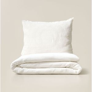 Petite Amélie - Mousseline Dekbedovertrek - Wit - 100% Biologisch Katoen - Inclusief Kussensloop 60x70 cm