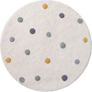 WASBAAR - KINDERVLOERKLEED - ROND Ø110 CM - OFF-WHITE MET STIPPEN - 100% KATOEN