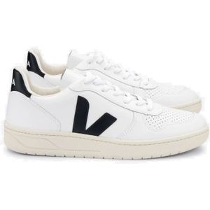 Veja V-10 Leather Extra White Black Sneakers Heren Wit