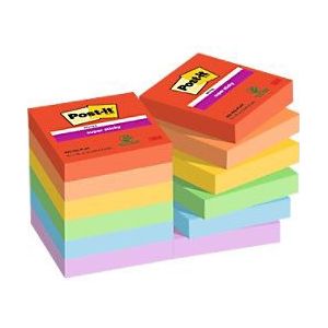 Post-it Super Sticky Notes 622-12SS-PLAY 47,6 x 47,6 mm 90 Vellen per blok Blauw, geel, groen, paars, oranje, rood Vierkant Effen Pak van 12