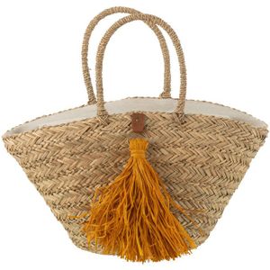 J-LINE STRANDTAS MET KWASTJES – ZEEGRAS/RAFFIA NATUUR/OCHER