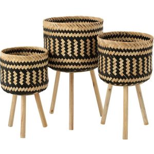 J-LINE SET VAN 3 BASKET PATTERNS 3 LEGS – BAMBOO NATURAL/BLACK