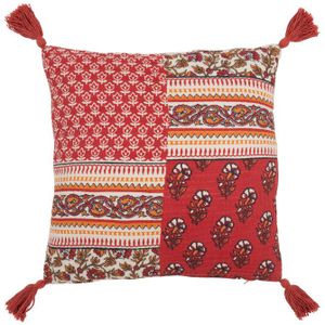 J-LINE KUSSEN BLOEMEN + KWASTJES – KATOEN – ROOD – 45 CM