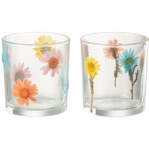 J-LINE TEALIGHT HOLDER POSY SMALL GLASS MIX – SET VAN 2