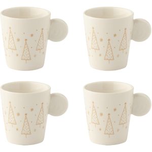 Kerstkopjes met deksel en lepel, keramische kerstmok en melk, voor
