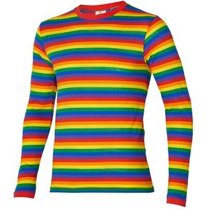 Party shirt men long sleeves stripes rainbow kleuren xl