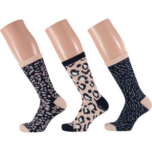 Dames fashion sokken met tijgerprint assorti kleuren (2 x 3 paar)