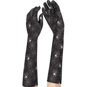 Apollo - Satijnen Handschoenen - Spinnenweb Halloween - 40cm