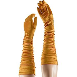 Satijnen handschoenen gerimpeld goud one size