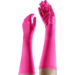 Lange handschoenen satijn 40 cm fuschia paars one size