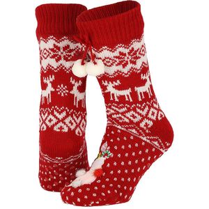 Apollo - Huissokken kerst dames - Pompons - Rood - One size